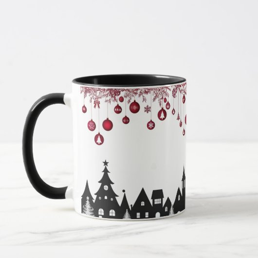 Kerstmis Dorps Silhouet – Rode Ornamenten Mok (Links)