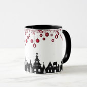 Kerstmis Dorps Silhouet – Rode Ornamenten Mok (Voorkant rechts)