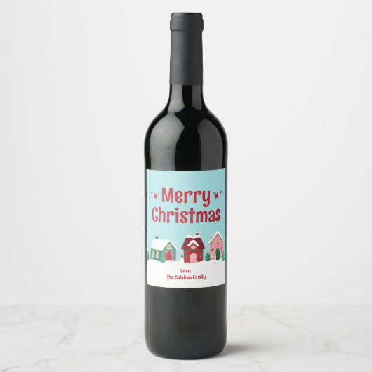 Kerstmis Dorps Wijnlabel Wijn Etiket (Voorkant)