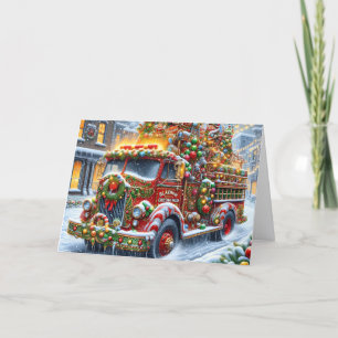 Kerstmis Dorpsbrandweerwagen Feestdagen Kaart