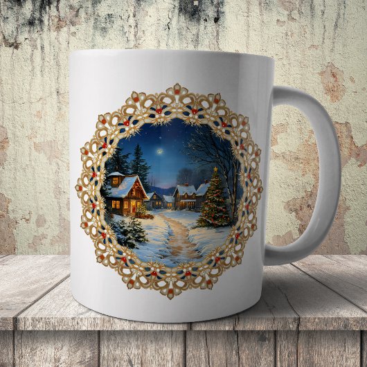 Kerstmis dorpskant tafelloper koffiemok