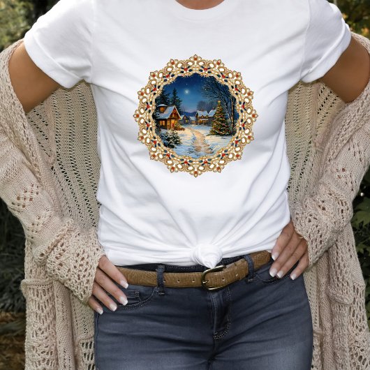 Kerstmis dorpskant tafelloper t-shirt