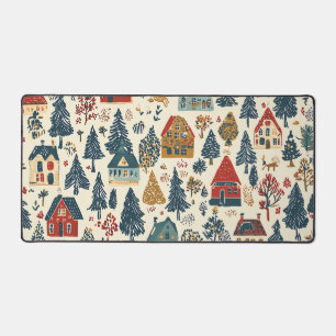 Kerstmis dorpspatroon in Navy Rood Woodland Bureaumat
