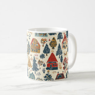 Kerstmis dorpspatroon in Navy Rood Woodland Koffiemok