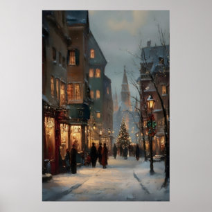 Kerstmis dorpsprint, antieke feestdagen poster