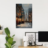 Kerstmis dorpsprint, antieke feestdagen poster (Thuiskantoor)