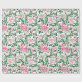 Kerstmis dorpsscène in preppy stijl cadeaupapier (Vlak)