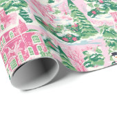 Kerstmis dorpsscène in preppy stijl cadeaupapier (Rol Hoek)