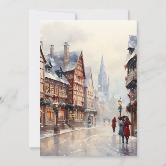 Kerstmis dorpsstraat vakantiedorp feestdagenkaart (Voorkant)