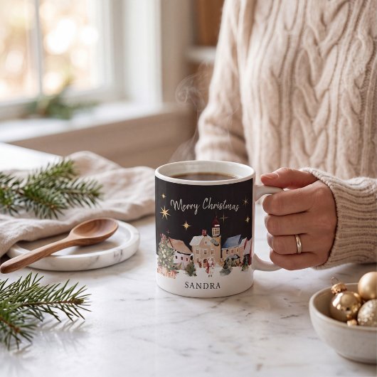 Kerstmis dorpswaterverf ontwerp mok