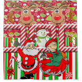 Kerstmis douche gordijn, rendier Santa Sneeuwman Douchegordijn (Voorkant)