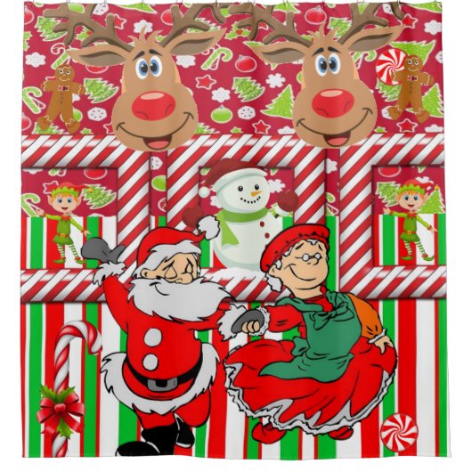 Kerstmis douche gordijn, rendier Santa Sneeuwman Douchegordijn (Voorkant)