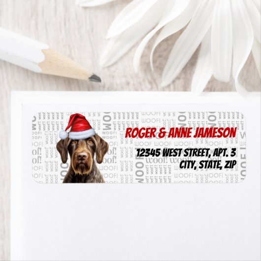 Kerstmis Draadharige Pointer Hond Retouradres Etiket (Insitu)