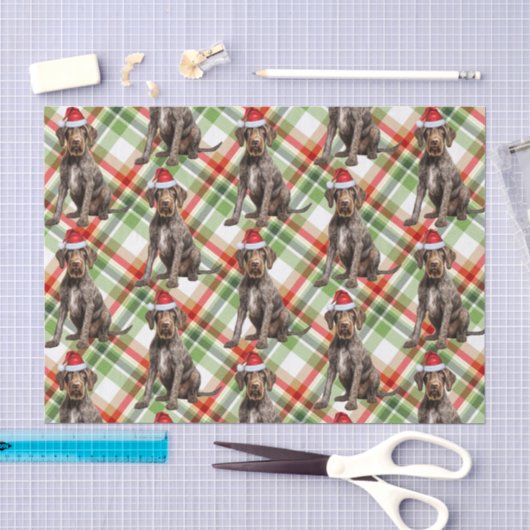 Kerstmis Draadharige Pointer Hond Rood Geruit Kers Tissuepapier (Craft)