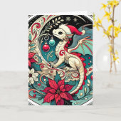 Kerstmis Draak Kaart (Gele Bloem)