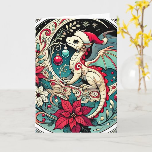 Kerstmis Draak Kaart (Gele Bloem)