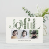 Kerstmis drie Foto Joyful Tea Green Feestdagenkaart (Staand voorkant)