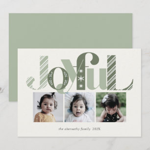 Kerstmis drie Foto Joyful Tea Green Feestdagenkaart