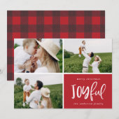 Kerstmis drie foto moderne typografie blij feestdagenkaart (Voorkant / Achterkant)