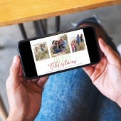 Kerstmis Drie Foto Red Green Snowflake Feestdagenkaart