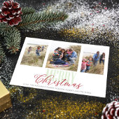 Kerstmis Drie Foto Red Green Snowflake Feestdagenkaart