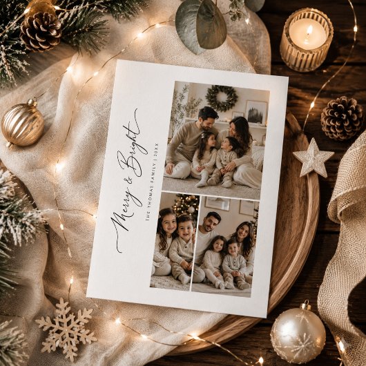 Kerstmis Drie Foto's Kerstkaart Merry and Bright