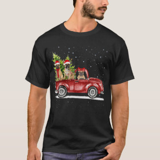 Kerstmis drie Franse Bulldog Dog Ride Red Truck T-shirt