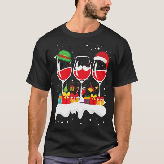 Kerstmis drie glas rode wijn kerstkerstkerstkerstk t-shirt (Voorkant)