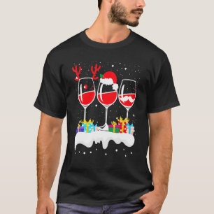 Kerstmis, drie glas rode wijn, rendiertje EL T-shirt