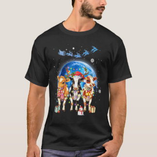 Kerstmis Drie Koe Kerstmis Kerstman Hoed Maan Kers T-shirt