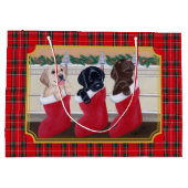 Kerstmis Drie Labrador Puppies Tartan Groot Cadeauzakje (Achterkant)