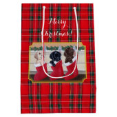 Kerstmis Drie Labrador Puppies Tartan Medium Cadeauzakje (Achterkant)