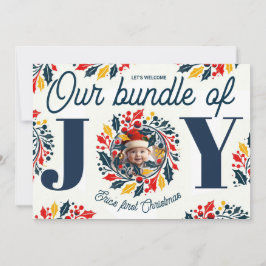 Kerstmis driekleurige JOY krans voor baby's eerste Feestdagenkaart
