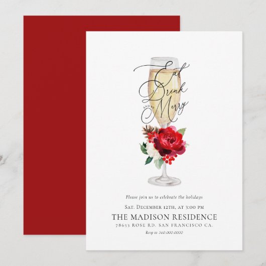 Kerstmis Drink en prettige feestdag Kaart (Voorkant / Achterkant)