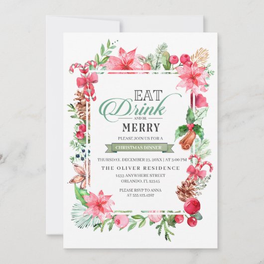 Kerstmis Drink en prettige uitnodiging voor het et (Voorkant)