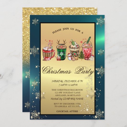 Kerstmis Drink Snowflakes Company Party Kaart (Voorkant / Achterkant)