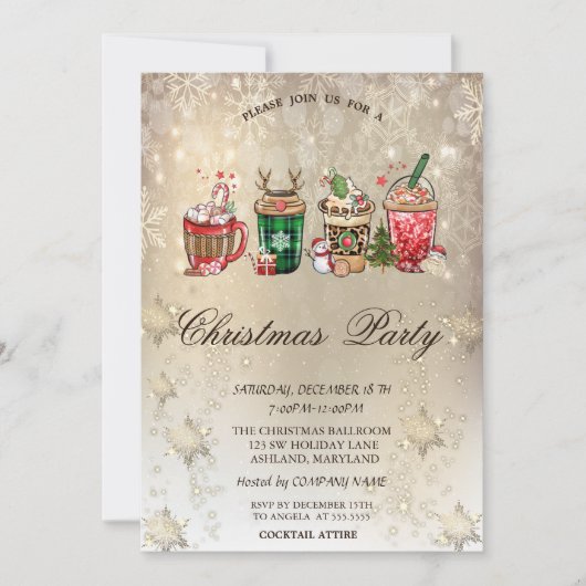 Kerstmis Drink Snowflakes Gold Kerstmis Kaart (Voorkant)