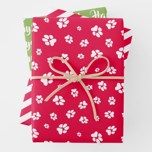 Kerstmis drukt Pattern Red Happy Pawlidays uit Inpakpapier Vel (In situ)