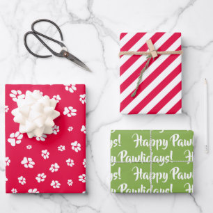 Kerstmis drukt Pattern Red Happy Pawlidays uit Inpakpapier Vel