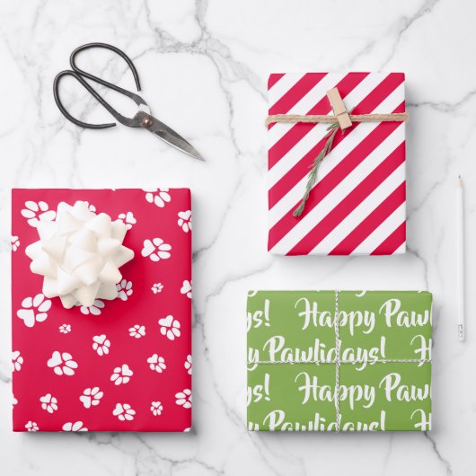 Kerstmis drukt Pattern Red Happy Pawlidays uit Inpakpapier Vel (Voorkant)