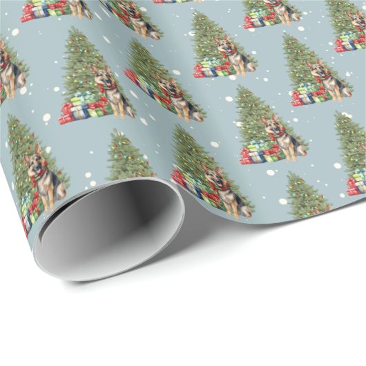 Kerstmis Duitse Herder door Boom Cadeaupapier (Rol Hoek)