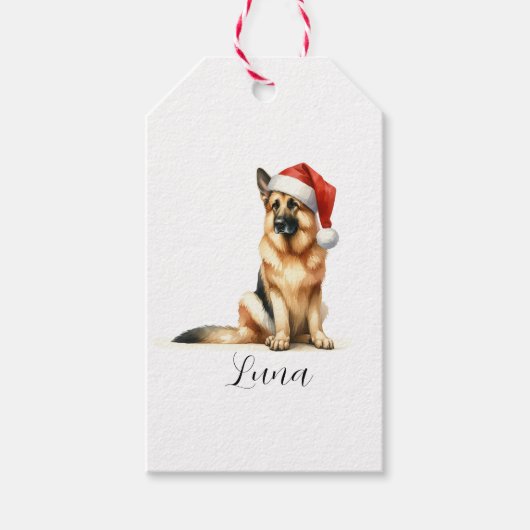 Kerstmis Duitse Herder Hond Santa Hat Cadeaulabel (Voorkant)