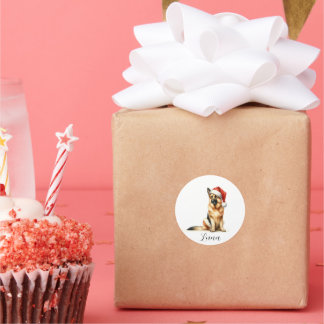 Kerstmis Duitse Herder Hond Santa Hat Ronde Sticker