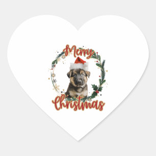 Kerstmis Duitse Herder in Santa Hat Hart Sticker