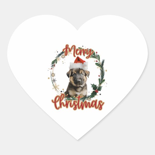 Kerstmis Duitse Herder in Santa Hat Hart Sticker (Voorkant)