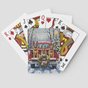 Kerstmis Duitse Herder Rode Truck Vakantie Pokerkaarten