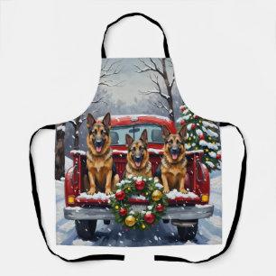 Kerstmis Duitse Herder Rode Truck Vakantie Schort