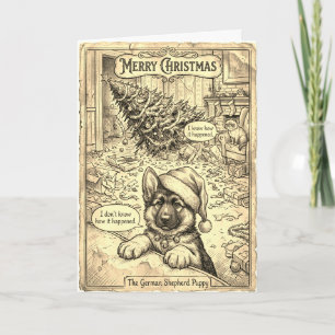 Kerstmis Duitse Herders Puppy/Griezige Kat met Bio Kaart