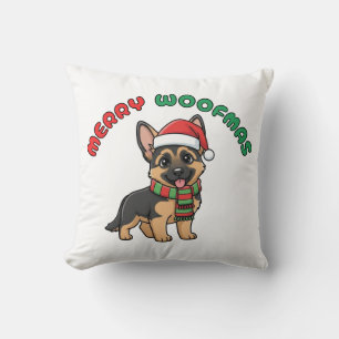 Kerstmis Duitse Herdershond Kussen: Prettig Woofma Kussen