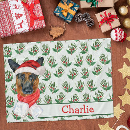 Kerstmis Duitse Herdershond Met Naam van de Hond Fleece Deken